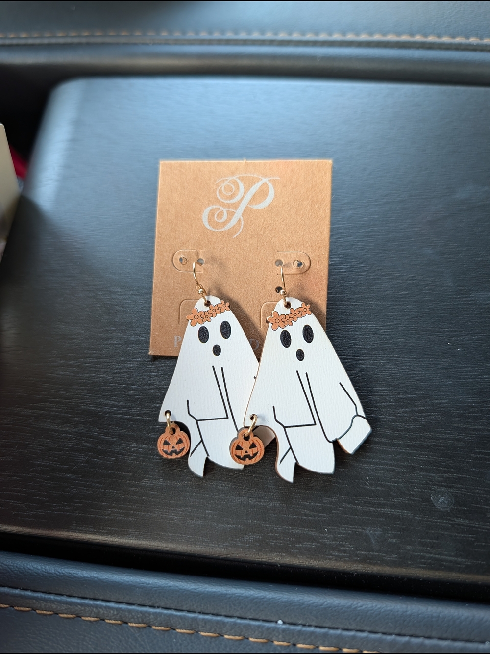 White Ghost Halloween Dangle Earrings with Pumpkin Charms